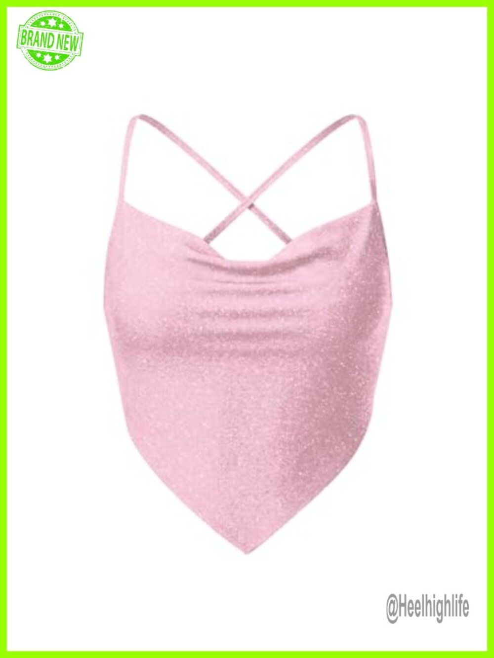 Sequin Spaghetti Strap Ruched Disco Cami Backless Cowl Neck Sleeveless Crop